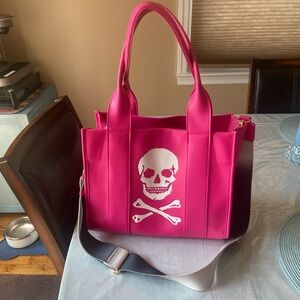 Hot Pink Skull Tote Bag with Crossbones